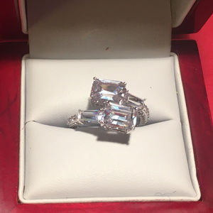 Ladies Fashion Ring with Emerald Cut Simulated Diamonds
